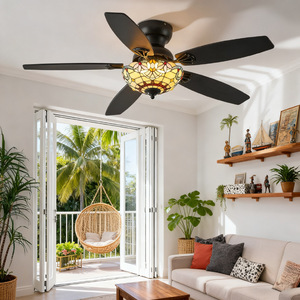 Ventilador de techo LED con luz, 5 aspas, control remoto, motor AC, cuerpo de lámpara de vidrio para sala de estar y dormitorio - Product Image 1