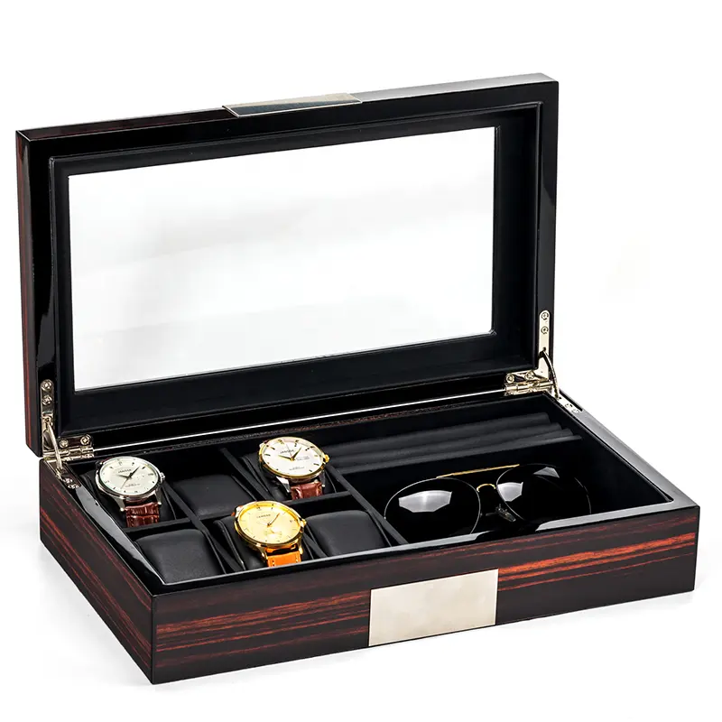 В наличии Роскошные часы солнцезащитные очки кольцо ювелирные изделия деревянная коробка для хранения часов Дисплей