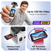 Caméra de vlog de poche 1080P HD, mini caméscope avec objectif rotatif à 270 degrés, écran à 90 degrés, batterie amovible de 400 mAh