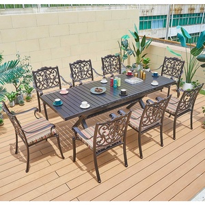 Muebles de mesa de 8 plazas largos de fundición de <span class=keywords><strong>terraza</strong></span> clásica italiana, mesas y sillas de aluminio portátiles para restaurante al aire libre - Product Image 2