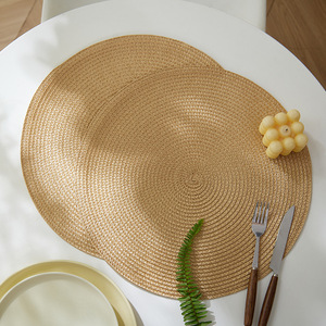 Manteles individuales redondos de PP tejido, resistentes al calor, para mesa de comedor, de color sólido, amarillo tierra y blanco roto. - Product Image 2