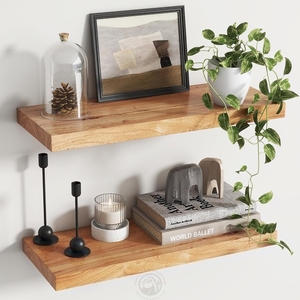 Étagère murale flottante en <span class=keywords><strong>bois</strong></span> d'orme rustique, étagère murale en <span class=keywords><strong>bois</strong></span> massif avec supports cachés pour le rangement et la décoration de la maison - Product Image 5
