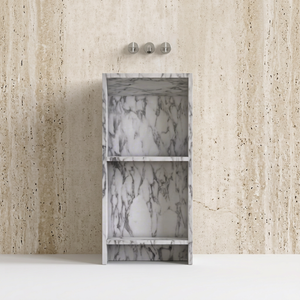 Cuvette carrée minimaliste moderne de piédestal de pierre pour de petites salles de bains - Product Image 1
