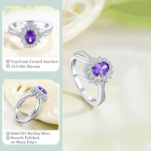 Anillo de Plata de Ley 925 Sólida con Amatista de Corte Ovalado de 1.1CT, Halo de Circonitas Cúbicas 5A y Banda Trenzada, Joyería de Piedras Preciosas para Boda y Compromiso - Product Image 4