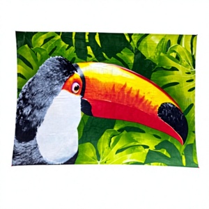 Tapisserie murale en polyester imprimée toucan, motif feuilles tropicales, décoration artistique, style estival décontracté unisexe, style îles d'Asie-Pacifique - Product Image 1