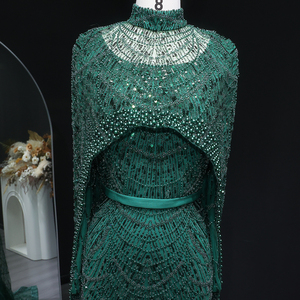 SharonSaid SS369A Dubai - <span class=keywords><strong>Vestido</strong></span> de Noche Musulmán de Lujo <span class=keywords><strong>Verde</strong></span> <span class=keywords><strong>Esmeralda</strong></span> con Mangas Largas y Capa para Mujer, Vestidos para Bodas y Ocasiones Especiales - Product Image 2