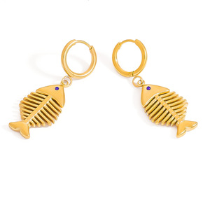 SUMMLY Vintage personalizado océano 18K chapado en oro pendientes de acero inoxidable oreja Clip mujeres joyería de moda fina - Product Image 5