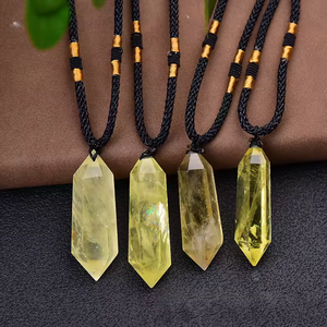 <span class=keywords><strong>Collana</strong></span> con ciondolo citrino naturale a doppia punta con colonna di cristallo esagonale con bacchetta per il trattamento di pietra per gli uomini e le donne - Product Image 2