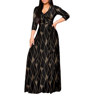 Robe longue maxi à manches courtes et col en V à imprimé léopard écologique grande taille pour femmes avec ceinture tendance chic élégante - Product Image 1
