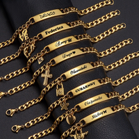 Bracelet simple avec plaque nominative, gravure personnalisée, bijoux vierges pour couple, or 18K PVD, argent, or, étanche, directement de l'usine, en stock.