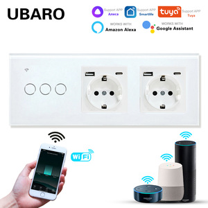 Smart Power <b>Socket</b> EU Plug Wi-Fi Tempered Glass Panel With USB Ports Black - Product Image 3
