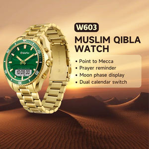 Montres-bracelets étanches pour hommes, style business et sport, montre numérique standard 5ATM, horloge numérique, montre islamique avec boussole QiblaNav - Product Image 3