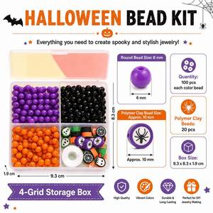 Kit de Fabricación de Pulseras de Halloween con Cuentas Redondas Acrílicas de 6 mm, Cuentas de Arcilla Polimérica de 10 mm, Cordón Elástico y Caja de Almacenamiento de 4 Compartimentos - Product Image 3
