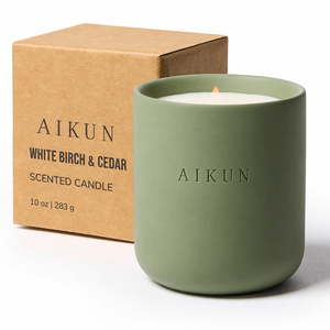 Bougie en cire de soja écologique AIKUN, fabriquée en usine sous marque privée, dans un pot en céramique de luxe, parfumée sur mesure pour les collections de spa. - Product Image 3
