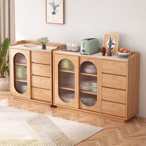 Nordic Solid Wood <b>Sideboard</b> Natural Color Living Room Multifunctional <b>Storage</b> Display Cabinet - Product Image 4