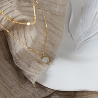 Pendentif circulaire en pierre naturelle, coquille blanche, chaîne à collier géométrique, 2 couches, couleur or 18K, résistant à l'eau