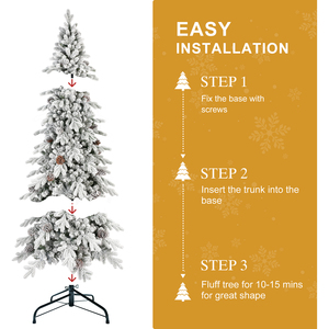 Sapin <span class=keywords><strong>de</strong></span> Noël artificiel enneigé <span class=keywords><strong>de</strong></span> 7,5 pieds avec pommes <span class=keywords><strong>de</strong></span> pin, étroit pour une configuration <span class=keywords><strong>de</strong></span> Noël dans un petit espace - Product Image 5