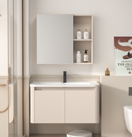 Meuble-lavabo de style moderne avec vasque en céramique, armoire de salle de bain en PVC avec miroir, facile à nettoyer