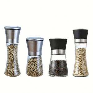 Juego de Molinillos de Sal y Pimienta de Acero Inoxidable de 200 ml con Tapa y Ajuste de Grosor, Frasco de Vidrio para Especias, Molinillo Manual de Pimienta Negra - Product Image 1