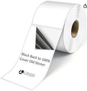 LIKED Self-Adhesive Rectangular Paper <b>Labels</b> Black Back Strong Stickiness 3 in Core Dia. - Product Image 1