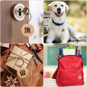 Wholesale Wooden Keychain <b>Blank</b> Unfinished Beech Wood Rounds <b>Pet</b> Keyring for Laser Engraving and DIY Custom Decorations Supplier - Product Image 3