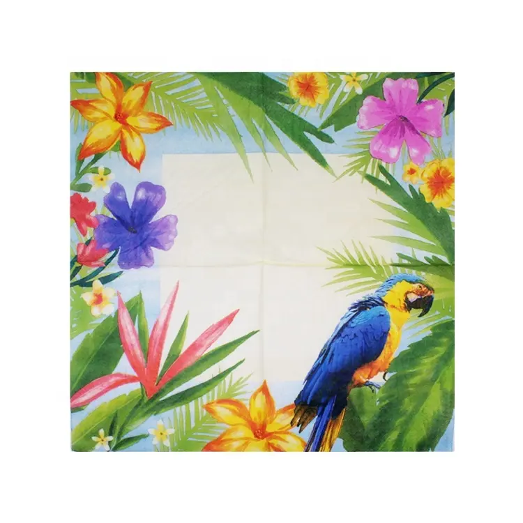 Serviettes en papier jetables imprimées d'oiseaux et de fleurs pour tissu de restaurant de style tropical coloré de zoo