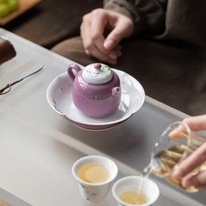 Tetera de Cerámica Guanlan, Color Púrpura Gema, Pintada a Mano con Flores de Glicinia, Pequeña y Redonda con Tapa, para Té de la Tarde, Juego de Té Kung Fu - Product Image 4