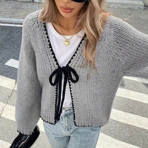 Suéter de Otoño/Invierno para Mujer, Nuevo Cárdigan de Punto Holgado con Lazo Delantero y Manga Larga, a la Moda - Product Image 5