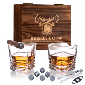 Toptan sıcak satış özel kristal viski puro gözlük eski moda viski bardağı seti 2 hediye kutusu viski taşı seti - Product Image 5