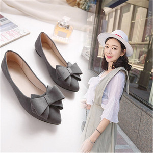 Primavera y otoño, nuevos zapatos puntiagudos de boca baja para mujer, zapatos individuales de tacón plano con lazo plano, zapatos de cucharón de calabaza - Product Image 2