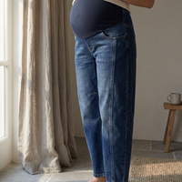 Jeans de Maternidad Casuales Vintage de Cintura Alta Personalizados de Fábrica con Costura Vertical y Pierna Recta, Denim de Verano