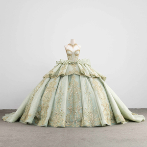 Vestido <span class=keywords><strong>de</strong></span> Fiesta Verde Bordado, Vestido <span class=keywords><strong>de</strong></span> <span class=keywords><strong>Gala</strong></span> Largo hasta el Suelo, Escote Corazón, Vestido Formal <span class=keywords><strong>de</strong></span> Noche para Boda con Cola, <span class=keywords><strong>Vestidos</strong></span> <span class=keywords><strong>de</strong></span> 15 Años - Product Image 1
