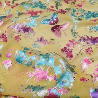 Kain Sutra Burn Out Motif Kupu-kupu Kuning Asli Berkilau Cantik dengan Bunga Opal untuk Pakaian Kemeja Pria Wanita