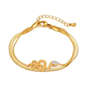 Gold Plated Stainless Steel Fashionable Bracelet Bangle Adjustable Size Snake Charm Gold Snake Charms For Snake Chain Bracelet