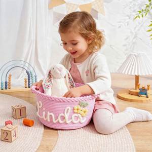 Panier Cadeau Pliable en Coton Tressé Fait Main, Grand Panier de Rangement pour Jouets Bébé Fille Garçon - Product Image 3