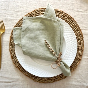 Plaid Stone Wash Pure <b>Linen</b> Flax Napkins Wedding Decorate <b>Table</b> Napkin Wholesale French Stripe Multicolor Sage Green Handmade - Product Image 3