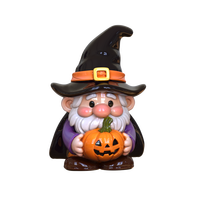 Récipients de stockage de figurines en céramique au design de cuisine Halloween personnalisé Pot à biscuits en forme de gnome en porcelaine citrouille assistant enchanteur