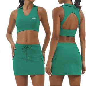 ชุดออกกำลังกายผู้หญิงแบบ 2 ชิ้น เสื้อชั้นในและกระโปรง ผ้าเนื้อบางเบา ระบายอากาศได้ดี มีเชือกผูกเอว กระเป๋าข้างสองชั้น ด้านหลังเว้า - Product Image 3