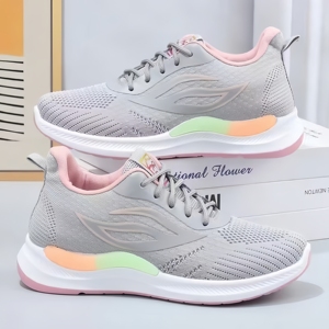 Nouvelles chaussures de sport légères et respirantes pour femmes 2026, chaussures de course en tissu Fly Woven, chaussures blanches pour femmes à semelle souple antidérapante - Product Image 1