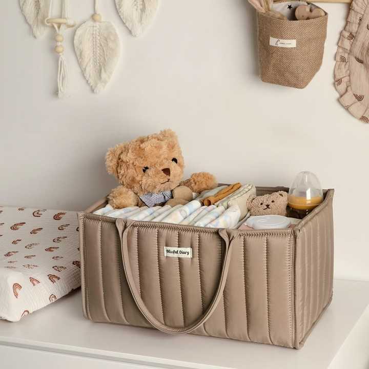 Baby Organization Floral Organizer With Removable Dividers - Portable Nursery Storage Basket For Baby Essentials Diaper Caddy