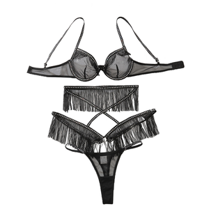 Ensemble de Lingerie Sexy 3 Pièces : Soutien-Gorge à Franges Tendance, Body en Maille Transparente et Sous-vêtements Moulants pour Femme - Product Image 1