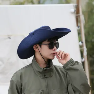 Unisex Outdoor Big Wide Brim Plain Breathable Large Brim Fisherman Hat For Shade Sun