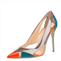 Zapatos de Tacón Alto Stiletto de Alta Calidad con Diseño de Patchwork, Zapatos de Verano para Mujer, Diseño Clásico, Punta Puntiaguda, PU, Zapatos de Novia Transpirables