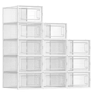 Shoe Box Clear Hard Sneaker Display High-Heel Drop Front Design Pp Organizador Empilhável Dobrável Caixa De Sapato De Plástico Transparente