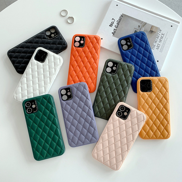 Mobile Phone for iphone 16 Cell Phone Leather Woman Grid Texture Back Cover,For iphone 15 14 Back Cover Phone Case,Leather Case