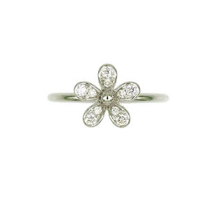 Anillo de pétalos de flor con diamantes en oro blanco de 18 quilates, joyería minimalista y romántica para mujer - Product Image 1