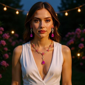 Conjunto de Collar y Pendientes de Flores Europeas y Americanas, Joyería de Cristal Rosa para Vestido de Novia, Banquete, Mujer - Product Image 1