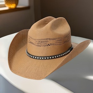 Alta calidad nueva playa a granel gran diseñador tejido a mano mujeres vaquero vaquera verano Natural borde deformado <span class=keywords><strong>Sombrero</strong></span> vaquero <span class=keywords><strong>sombrero</strong></span> de paja - Product Image 2