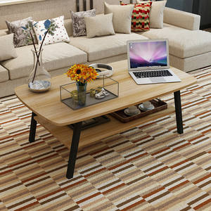 Table basse moderne en bois avec étagère de rangement pour salon, petit appartement, design minimaliste, table basse à double niveau - Product Image 3