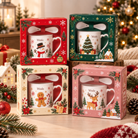 Boîte cadeau de Noël pour tasses à marque privée, avec fenêtre découpée, insert personnalisé, en carton imprimé, pliable